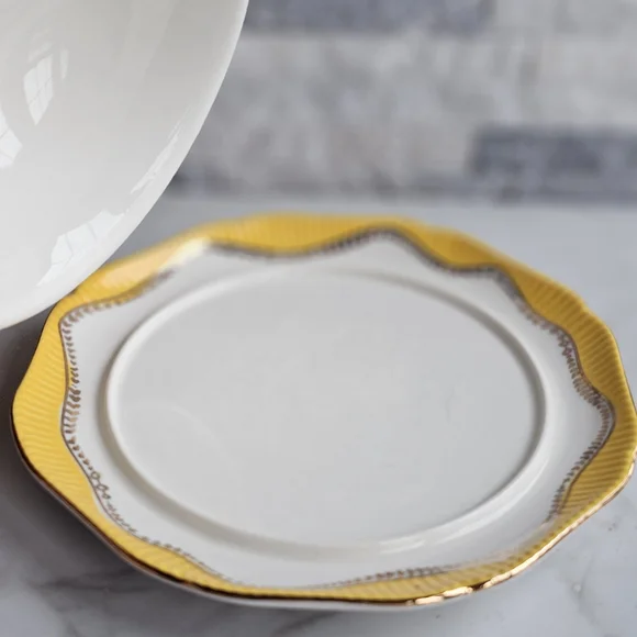 Anthropologie Yellow and White Butter Dish - Picture 2 of 5